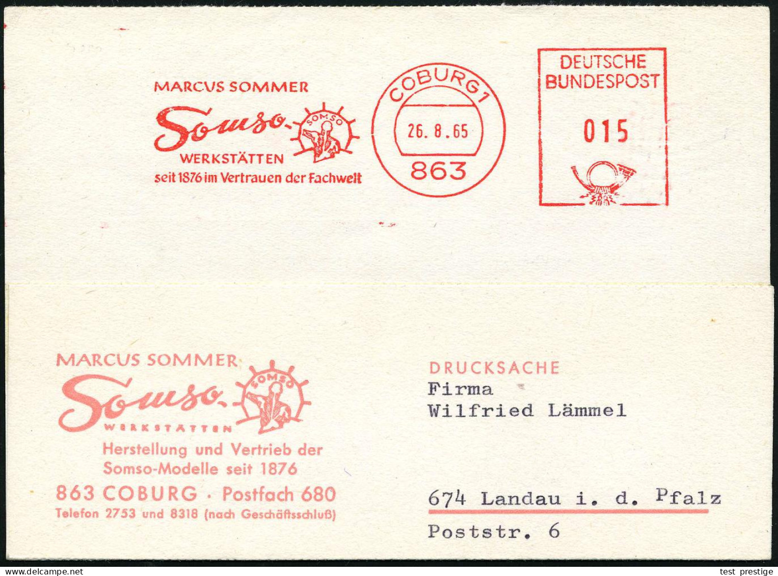 863 COBURG 1/ MARCUS SOMMER/ Somso/ WERKSTÄTTEN/ Seit 1876.. 1965 (26.8.) AFS Postalia = Anatomisches Modell (Rückenansi - Sonstige