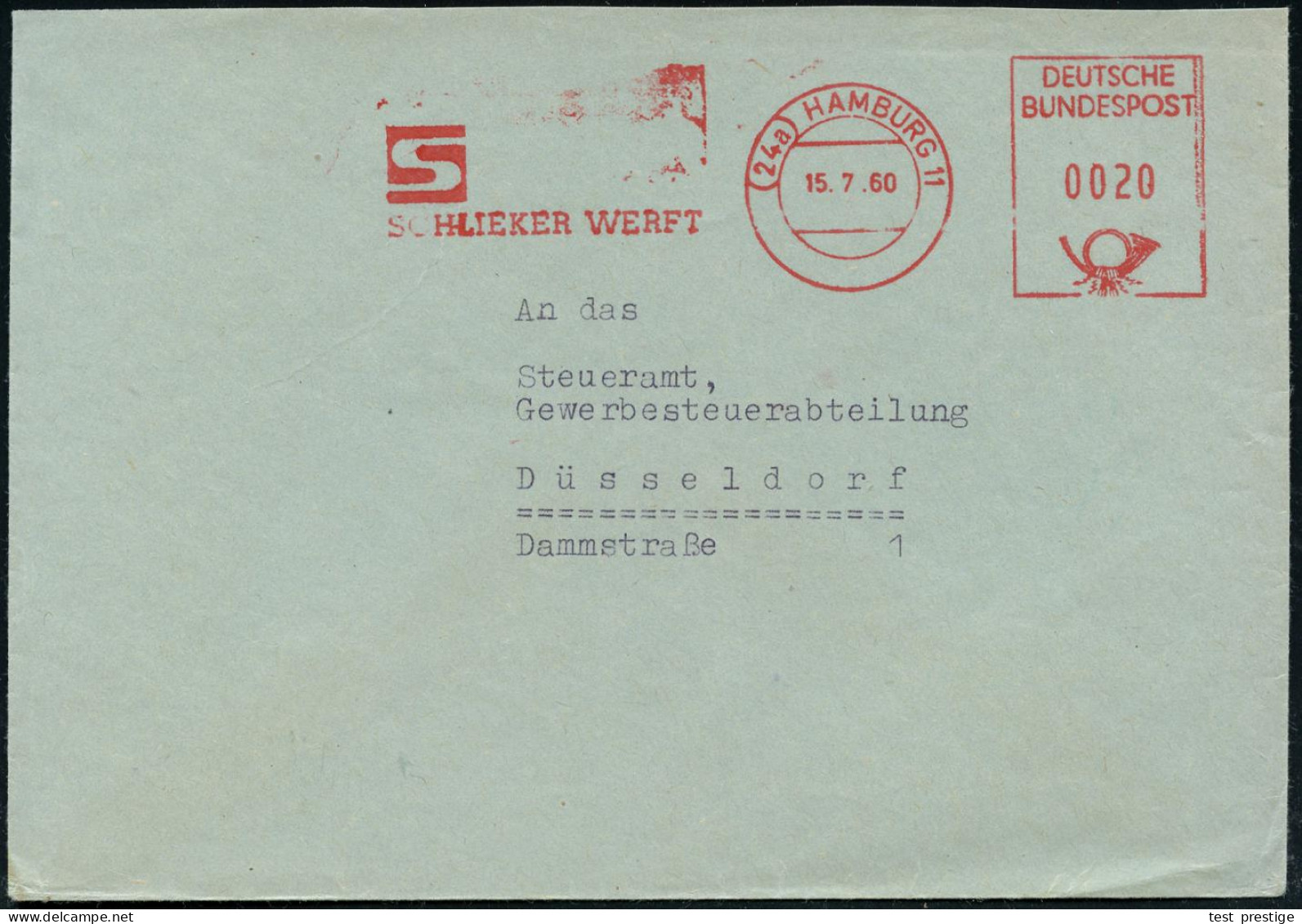 (24a) HAMBURG 11/ S/ SCHLIEKER WERFT 1960 (15.7.) AFS Postalia (Monogr.-Logo) Rs. Abs.-Vordruck, Fern-Bf. (Dü.E-26B, Vie - Maritime