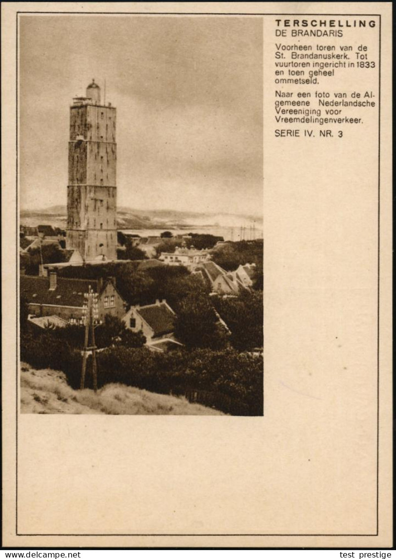 NIEDERLANDE 1929 7 1/2 C. BiP Wilhelmine, Rot:  TERSCHELLING DE BRANDARIS.. = Leuchtturm , Ungebr. (Mi.P 188/IV-3) - LEU - Vuurtorens