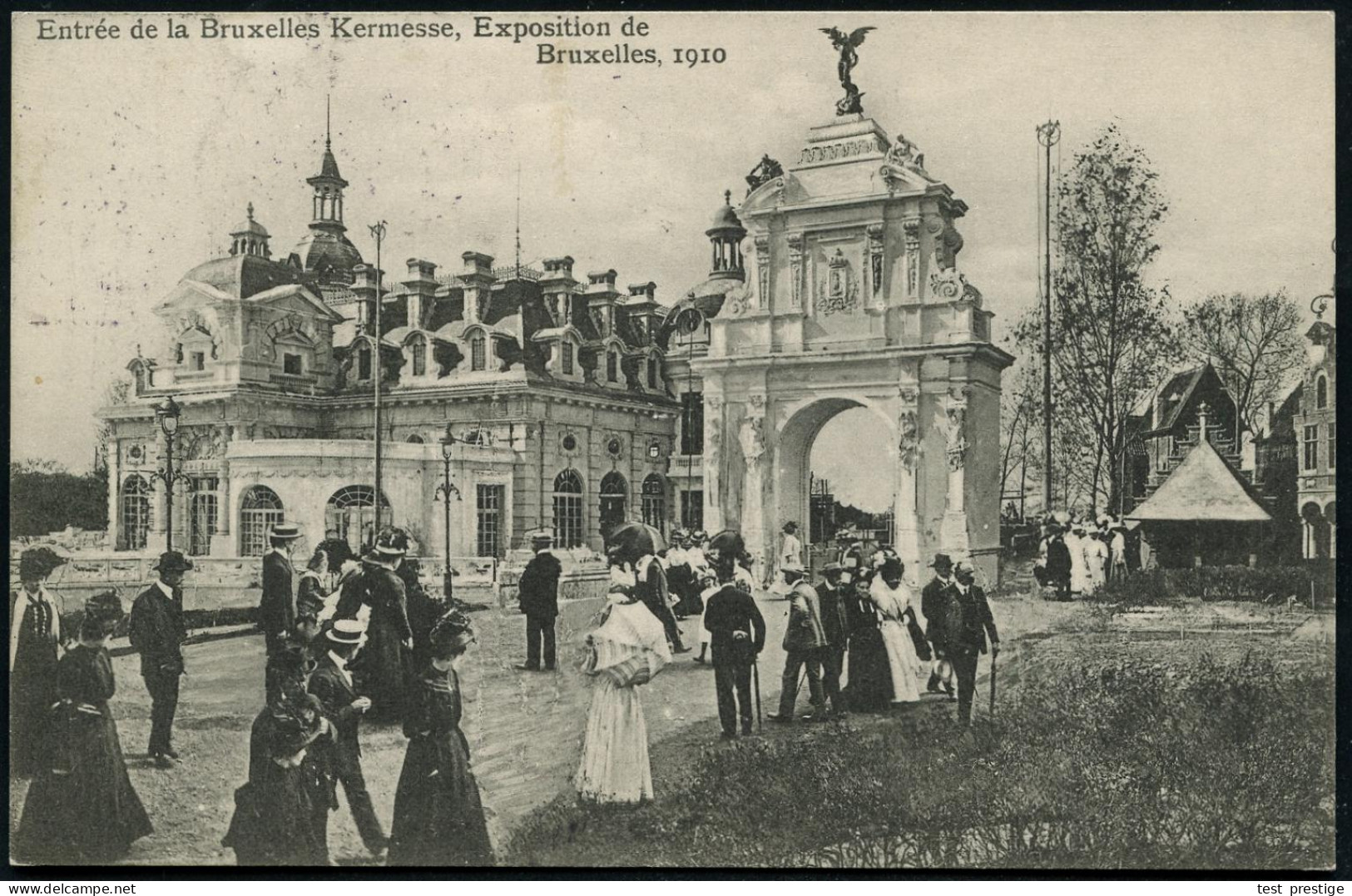 BELGIEN 1910 (27.5.) S/w.-Foto-Ak.: Exposition De Bruxelles 1910, Eingangs-Portal , 2x 1K: BRUXELLES; Bedarfs-Ausl.-Kt.  - Andere & Zonder Classificatie