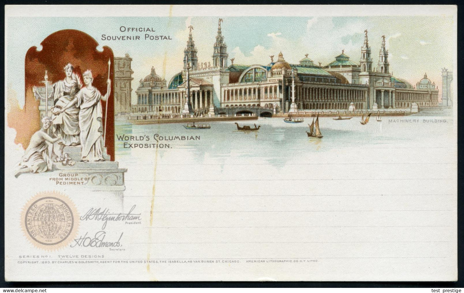 U.S.A. 1893 PP 1 C. Grant, Schw.: WORLD'S COLUMBIAN EXPOSITION.. (Ausstellungs-Pavillon (Hauptgebäude ?), Skulpturengrup - Otros & Sin Clasificación