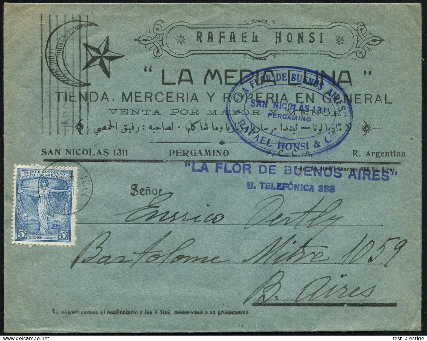 ARGENTINIEN 1921 (29.8.) MaWSt.: BUENOS AIRES/ARGENTINA AUF EF 5 C. "I. Panamerikanischer Post-Kongreß" Klar Gest. Firme - UPU (Wereldpostunie)