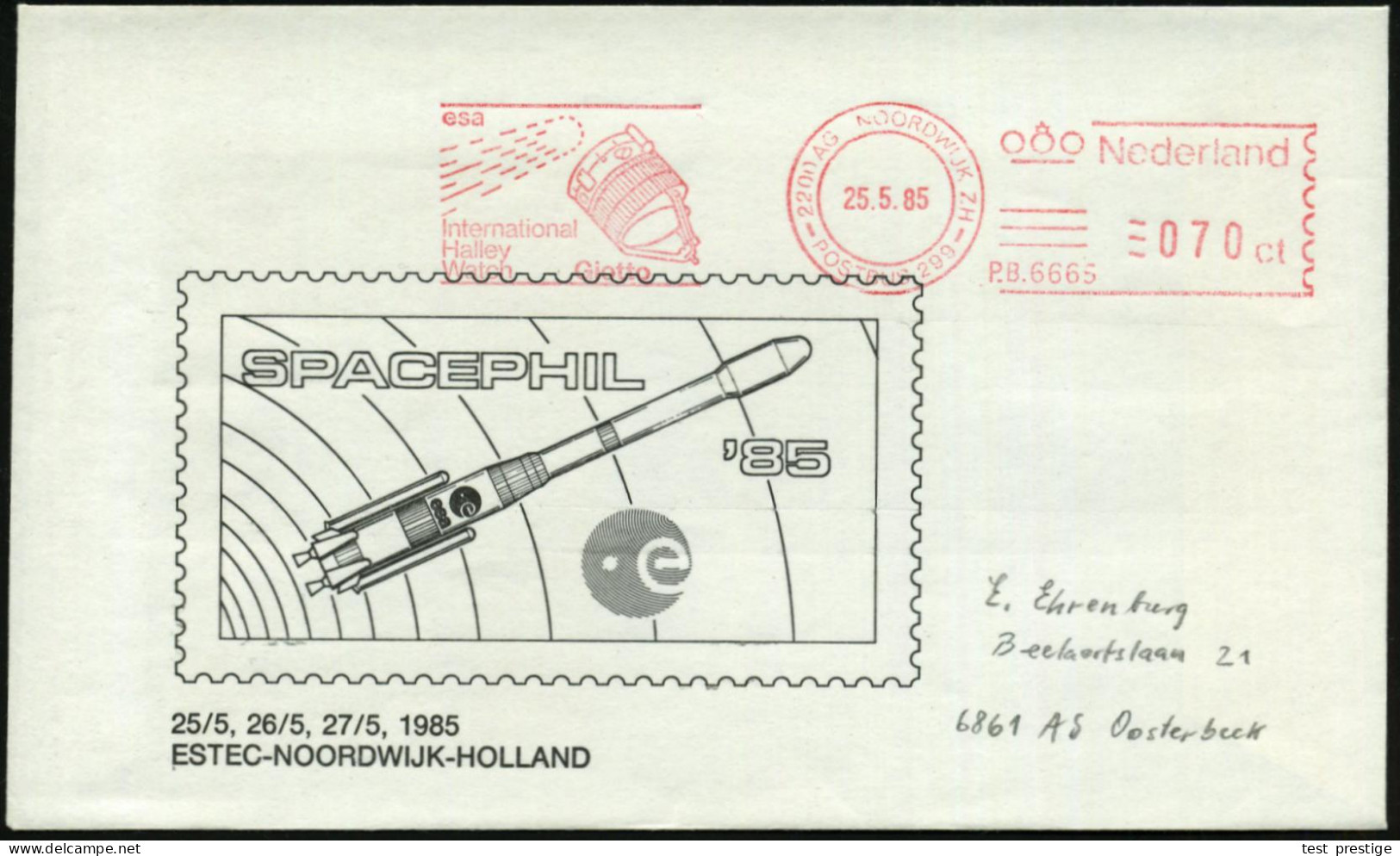 NIEDERLANDE 1985 (25.5.) AFS.: 2200 AG NOORDWIJK/P.B.6665/e S A/Internat./Halley/Watch Giotto = Halley-Komet + Beobachtu - Andere & Zonder Classificatie