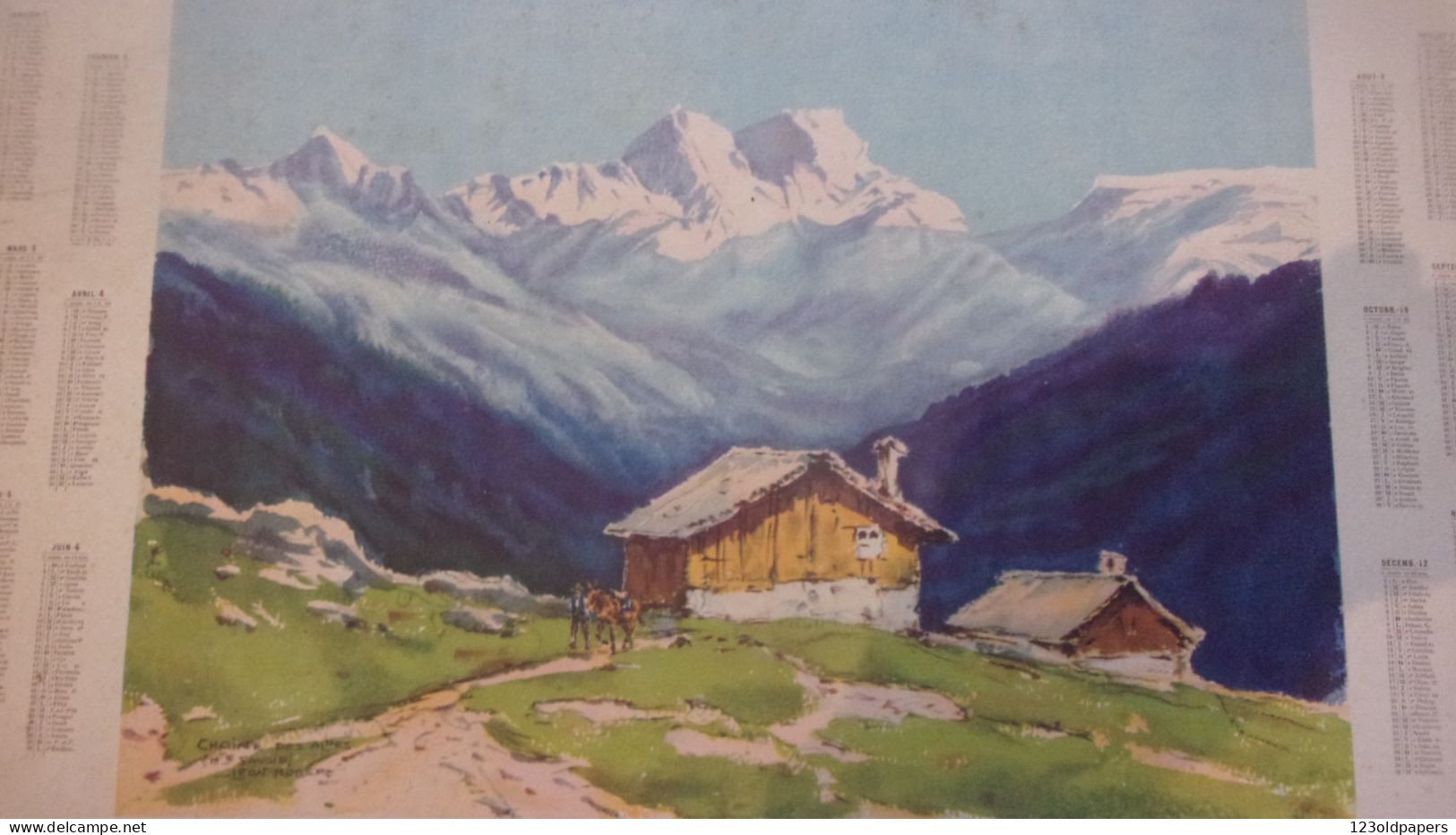 GRAND CALENDRIER HAUTE SAVOIE REFUGE OBERTHUR 1924 ILLUSTRATEUR LEON ROGER CHAINES DES ALPES 51 / 39 CM - Big : 1921-40