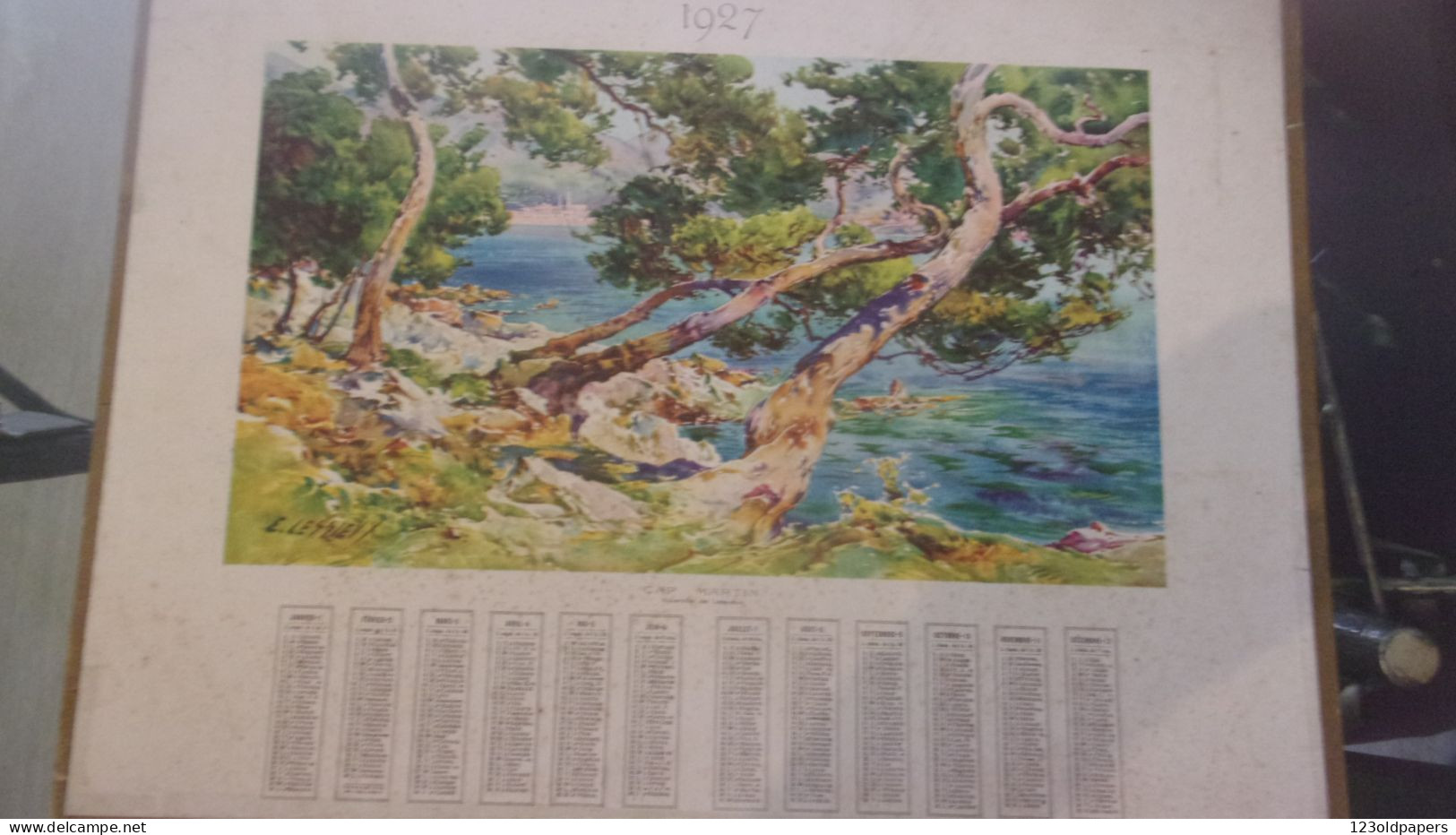 1927  CAP MARTIN ILLUSTRATEUR  AQUARELLE DE LESSIEUX GRAND CALENDRIER 35.5 / 48.5 CM - Grand Format : 1921-40