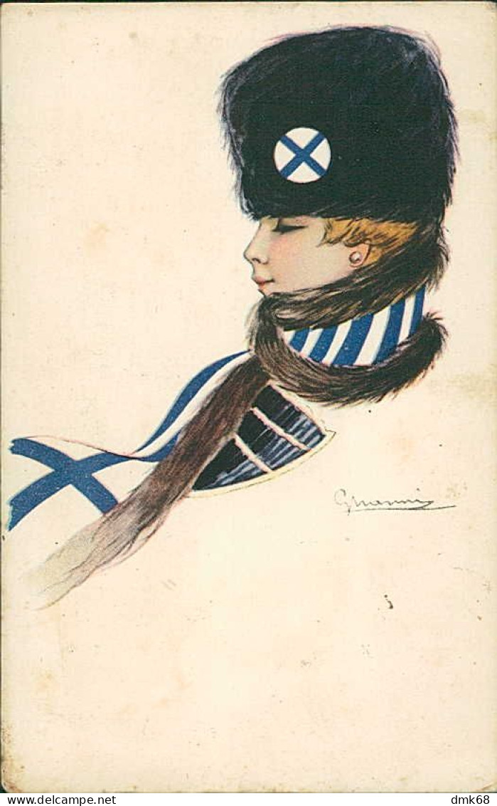 NANNI  SIGNED 1910s POSTCARD - WOMAN FROM FINLAND WITH SCARF AND USHANKA - N.204/1  (4700) - Nanni