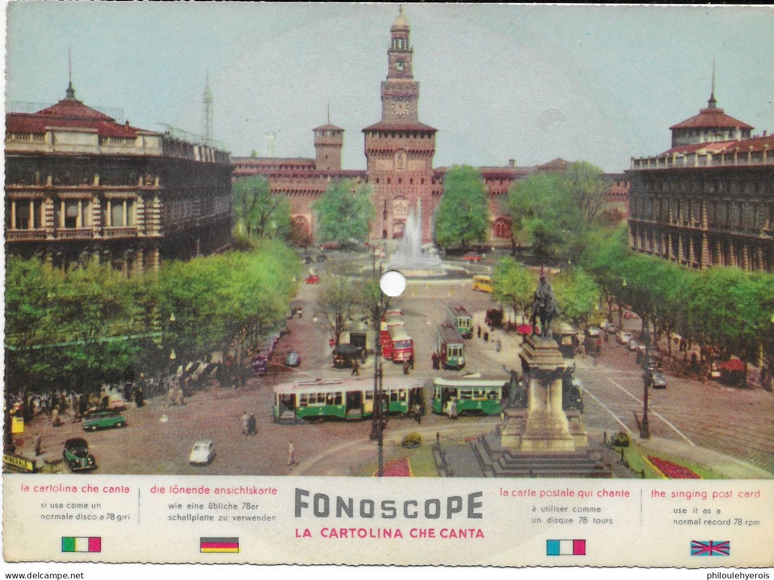 MILAN MILANO Carte-disque 78 Tours Fonoscope 21x15 Cms - Objets Dérivés