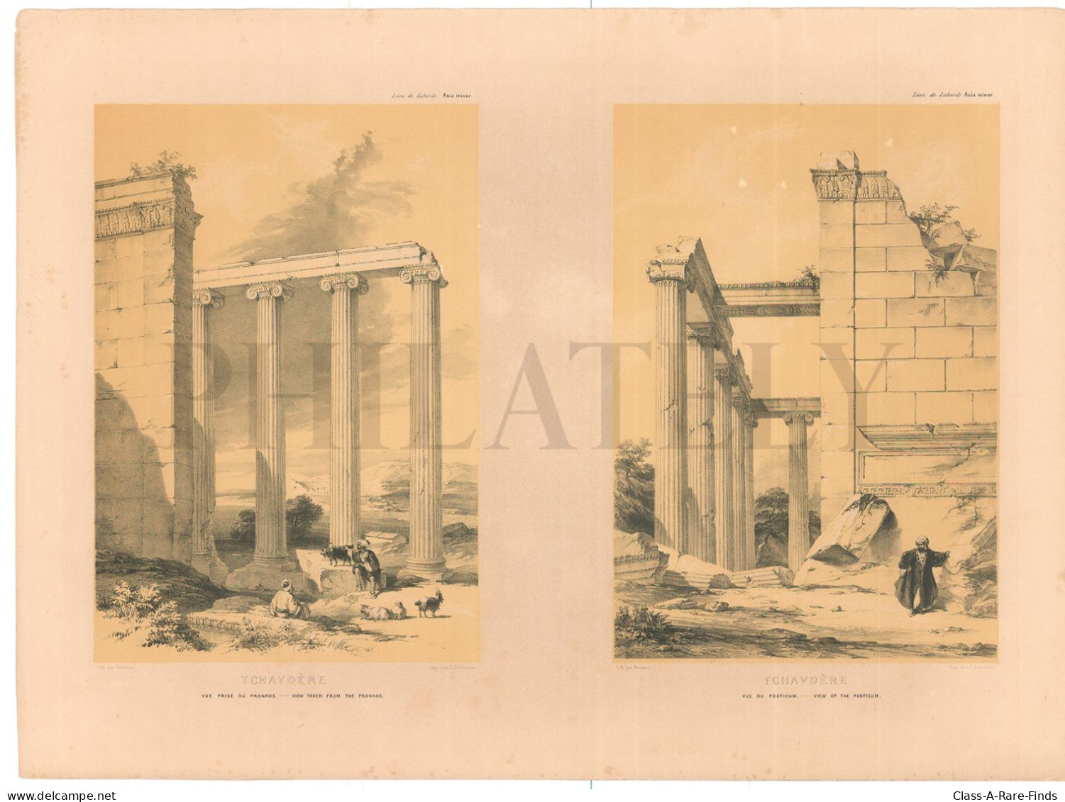 1838, LABORDE: "VOYAGE DE L'ASIE MINEURE" LITOGRAPH PLATE #22. ARCHAEOLOGY / TURKEY / ANATOLIA / CAYDERE / BILECIK - Archéologie