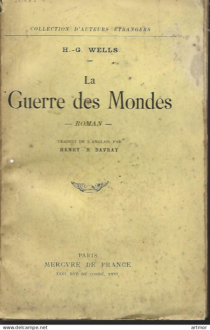 H.G  WELLS - LA GUERRE DES MONDES - MERCURE DE FRANCE -1935 - Avant 1950