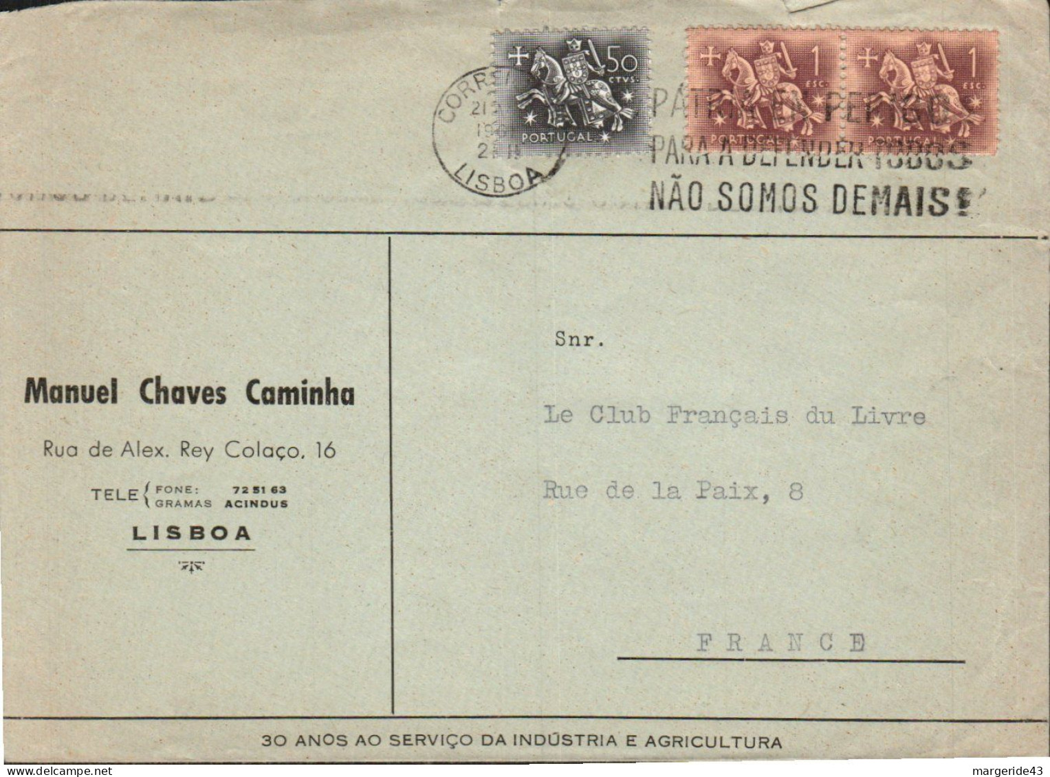 PORTUGAL AFFRANCHISSEMENT COMPOSE SUR LETTRE AVION POUR LA FRANCE 1961 - Covers & Documents