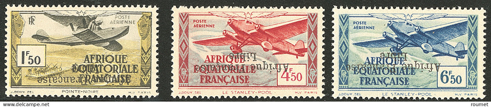 ** Poste Aérienne, France-Libre. Surcharge Renversée. Nos 14c, 17d, 18d, Gomme Coloniale. - TB - Other & Unclassified