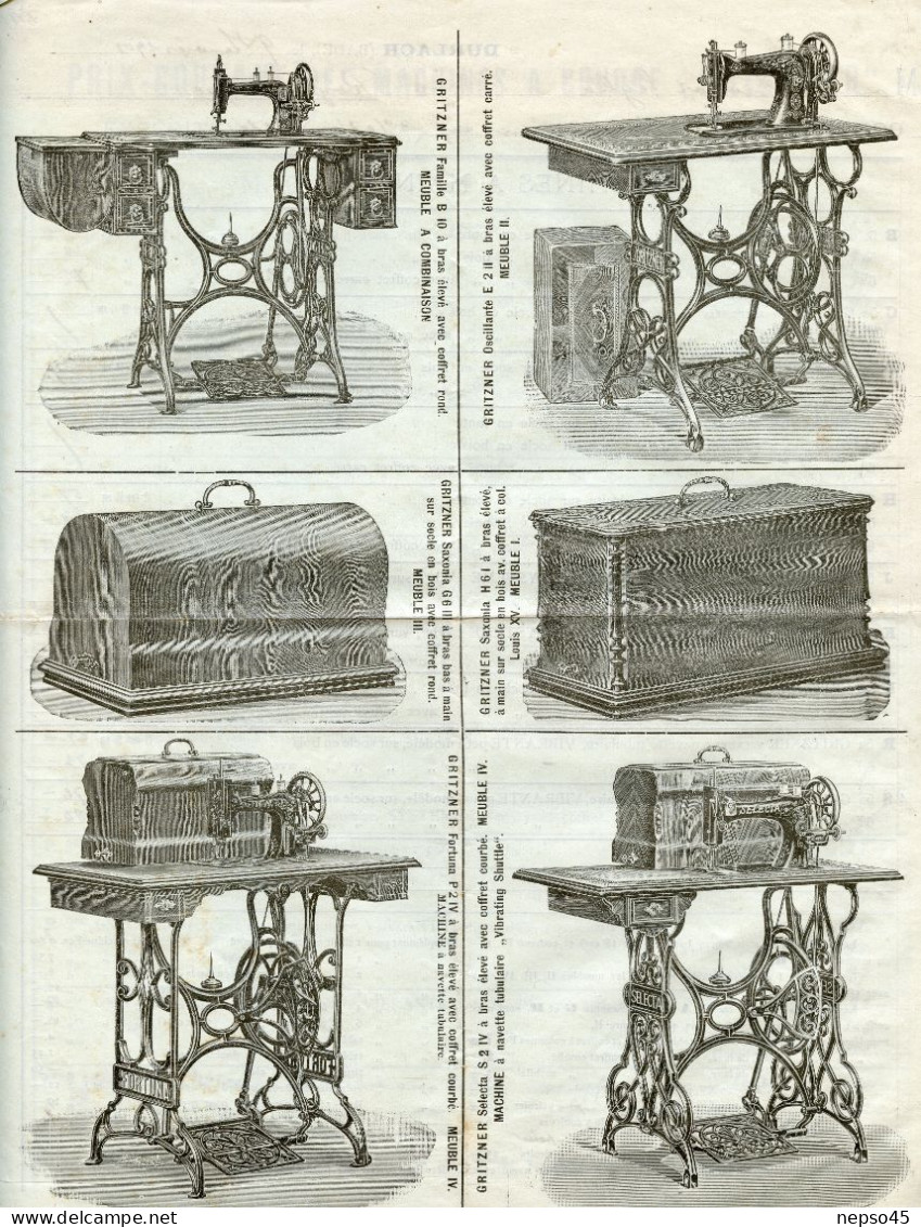 Usines Gritzner.Durlach.Bade Allemagne.Tarif 1901.Machines à Coudre à Coffret Rond,carré,à Bras Bas à Main Sur Socle. - Other & Unclassified