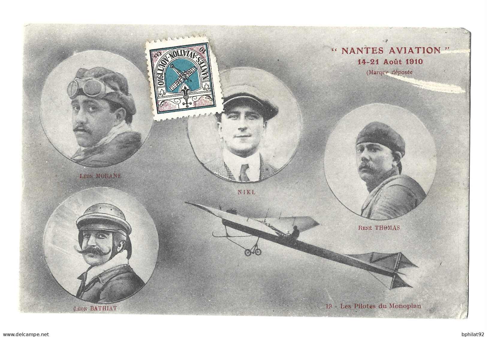 !!! CARTE POSTALE AVEC VIGNETTE DES FÊTES D'AVIATION DE NANTES, AOÛT 1910, PETITS DÉFAUTS - Luftfahrt