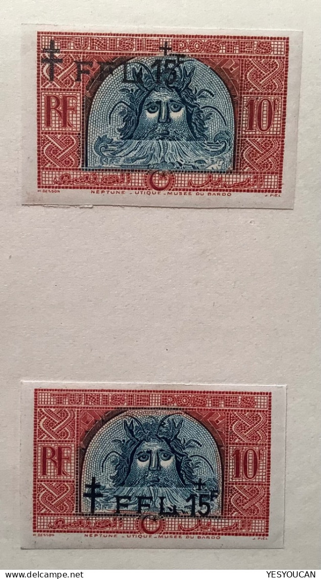 Tunisie 1949 Essai De Surcharge RRR ! #333 Neptune+FFL FRANCE LIBRE(art Romain Roman Mythology Mosaique Mythologie Essay - Ongebruikt