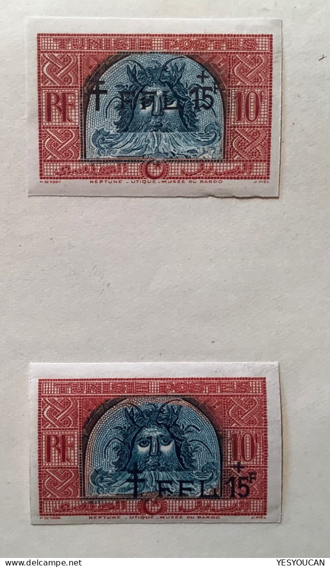 Tunisie 1949 Essai De Surcharge RRR ! #333 Neptune+FFL FRANCE LIBRE(art Romain Roman Mythology Mosaique Mythologie Essay - Unused Stamps