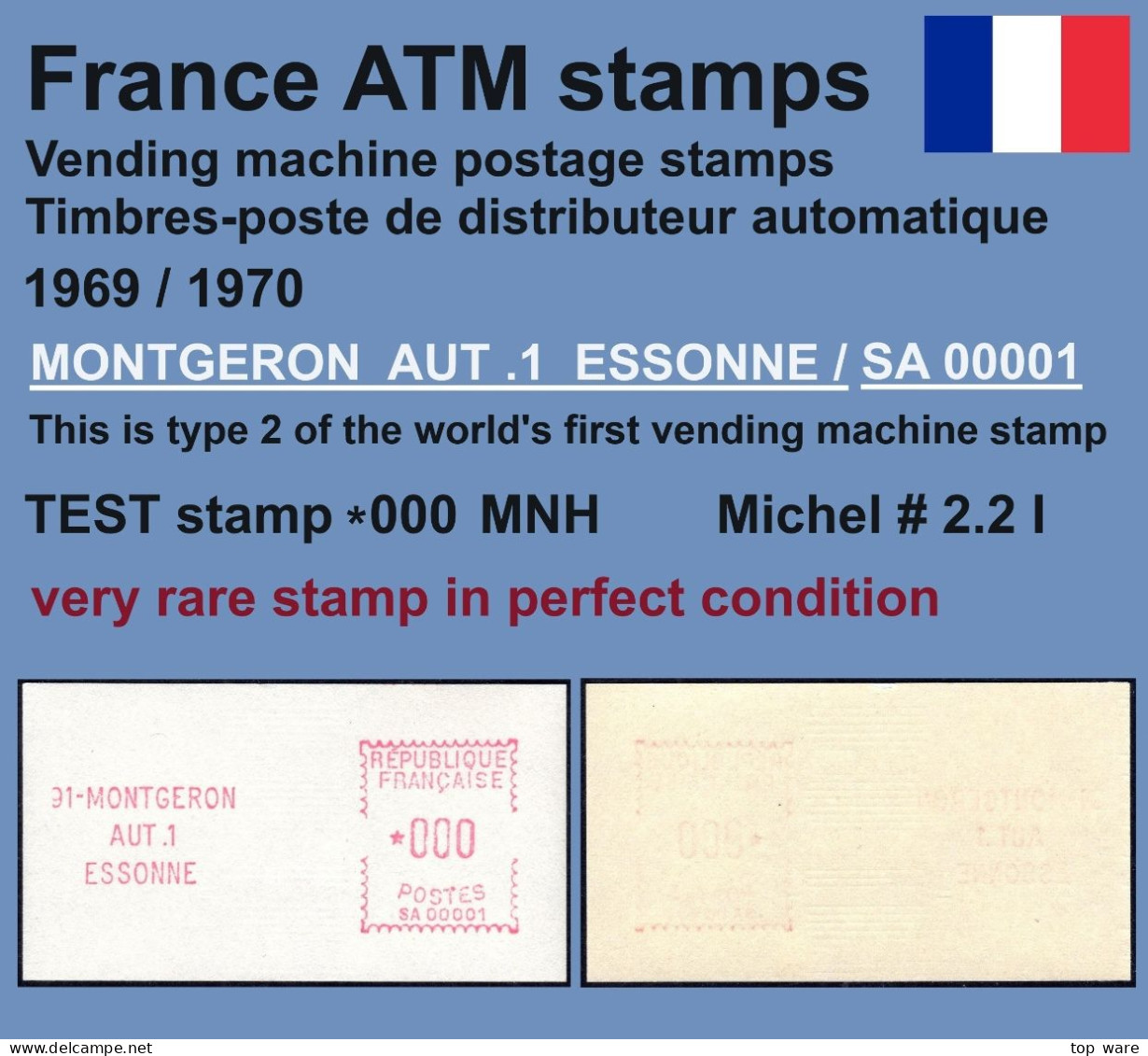 France MONTGERON ATM 2.2 I / Test Stamp 000 MNH / LSA Distributeurs Automatenmarken Vending Machine Safaa-Satas - 1969 Montgeron – Papier Blanc – Frama/Satas