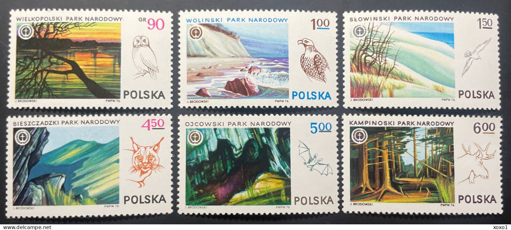 Poland 1977 MiNr. 2445 - 2450 Polen National Parks Animals Bats Birds Owls 6v MNH **   4.00 € - Fledermäuse