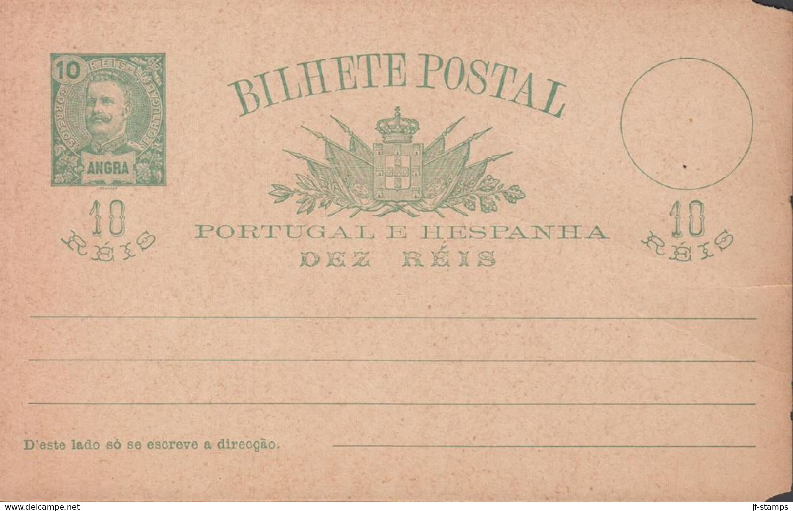 1900. ANGRA. DEZ REIS BILHETE POSTAL Carlos I.  - JF442872 - Angra