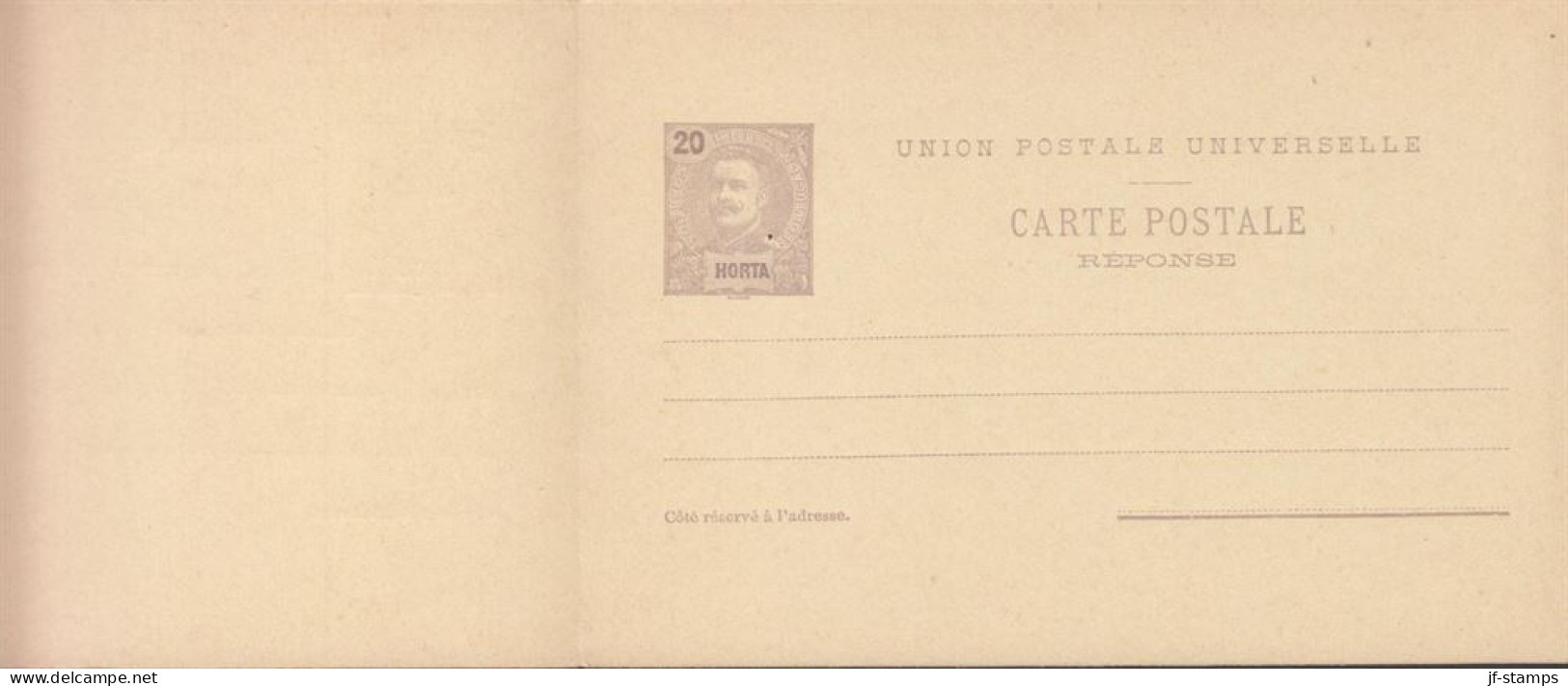 1895. HORTA. 20 REIS Carlos I CARTE POSTALE AVEC RESPONSE PAYEE.  - JF442878 - Horta