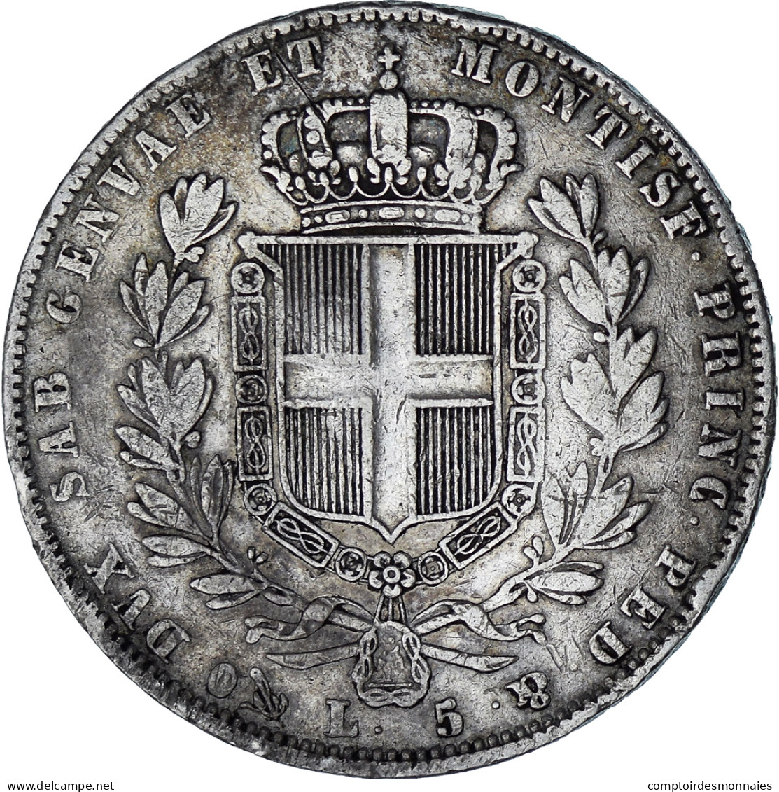 États Italiens, SARDINIA, Carlo Alberto, 5 Lire, 1843, Genoa, TB+, Argent - Piemonte-Sardinië- Italiaanse Savoie