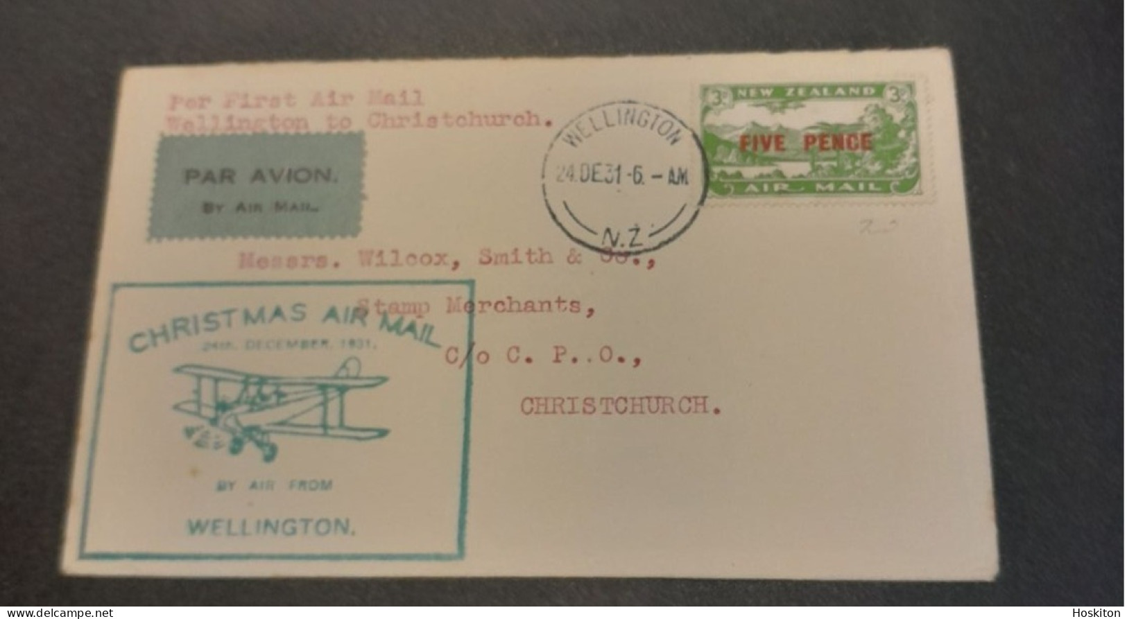 1931-24 Dec Special Christmas Survey Flights Cat 62i Wellington -Christchurch - Storia Postale