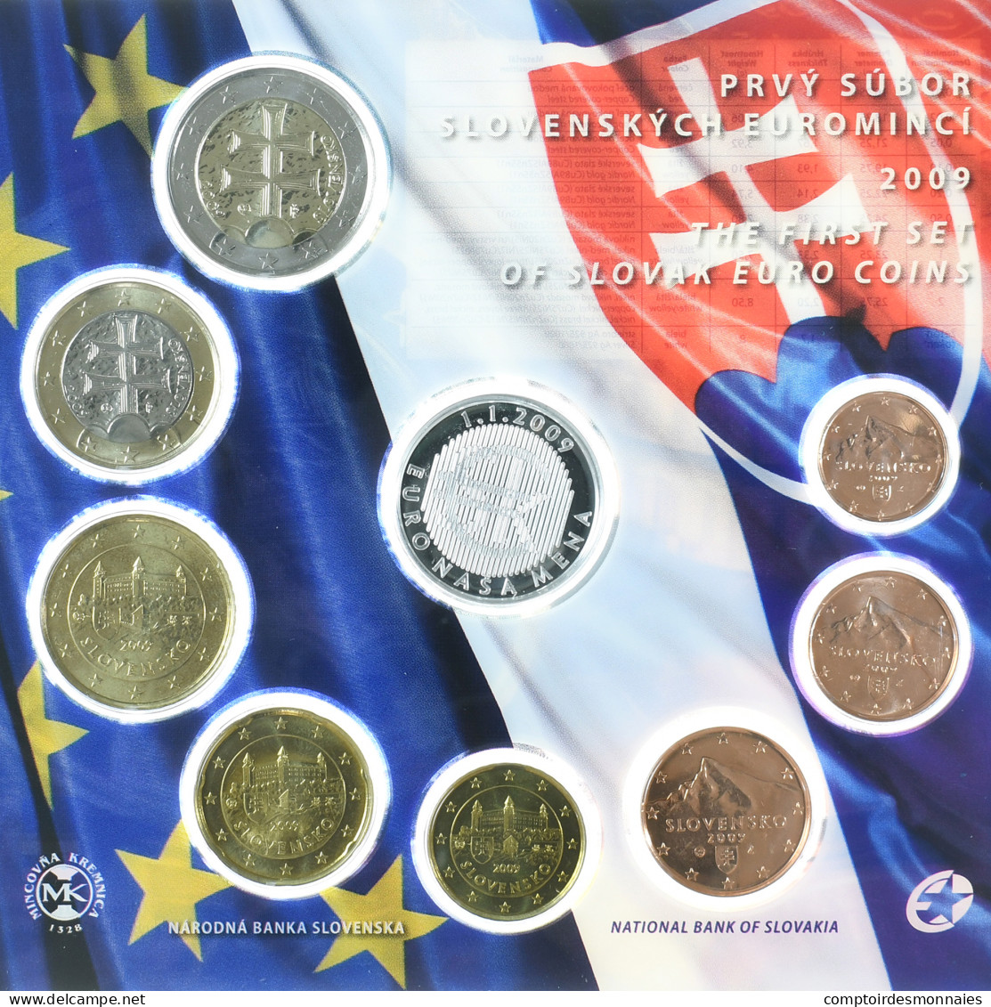 Slovaquie, Coffret 1c. à 2€ + Jeton, 2009, Kremnica, BU, FDC - Slovacchia