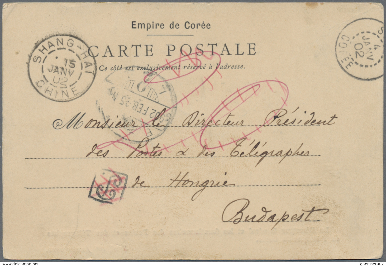 Korea: 1902, Stampless Official Mails Ppc"The Director General And The Staff Of - Korea (...-1945)