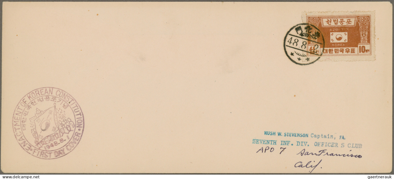 South Korea: 1948, New Constitution, Two FDC With 4 W. Margin-strip-3 And 10 W. - Korea, South