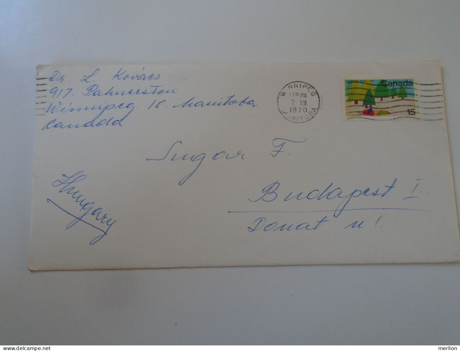 D198163  Canada  Cover  1970 Winnipeg, Manitoba- Stamp  Christmas Noel 1970     Sent To Hungary - Lettres & Documents
