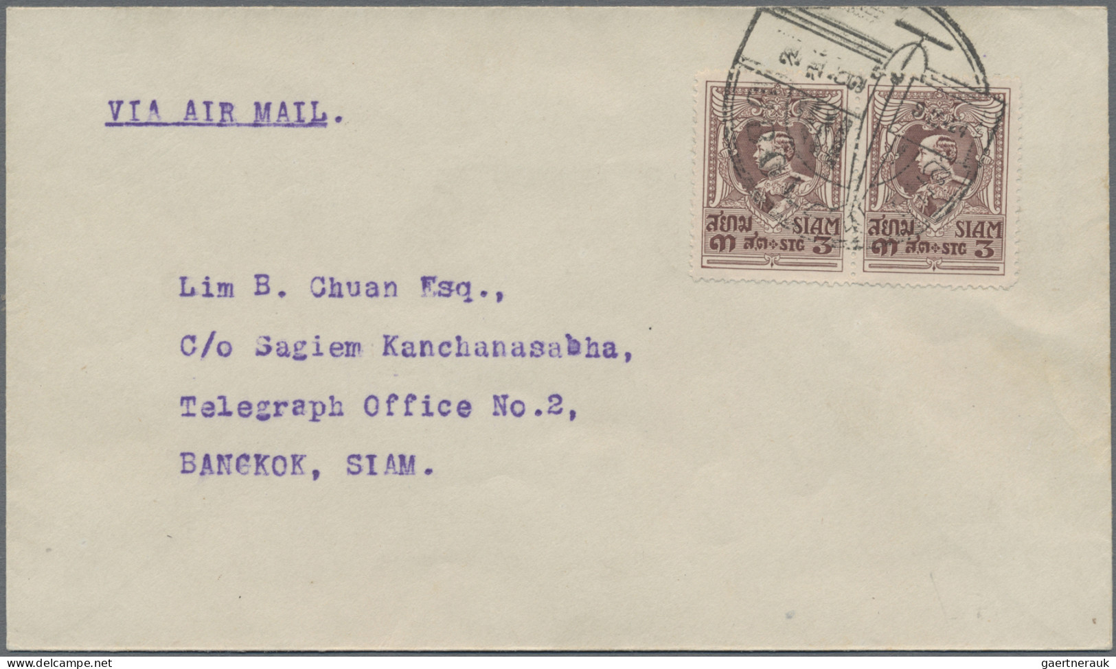 Thailand: 1924 Special Air Mail Ubol To Bangkok: Cover Franked 1920 3s. Red-brow - Thailand