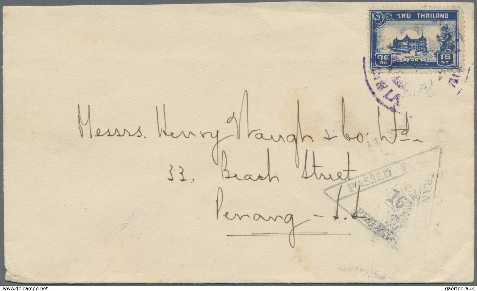 Thailand: 1948 Censored Cover From Ban Din Lan To Penang, Malaya Via Hat Yai, Fr - Thailand