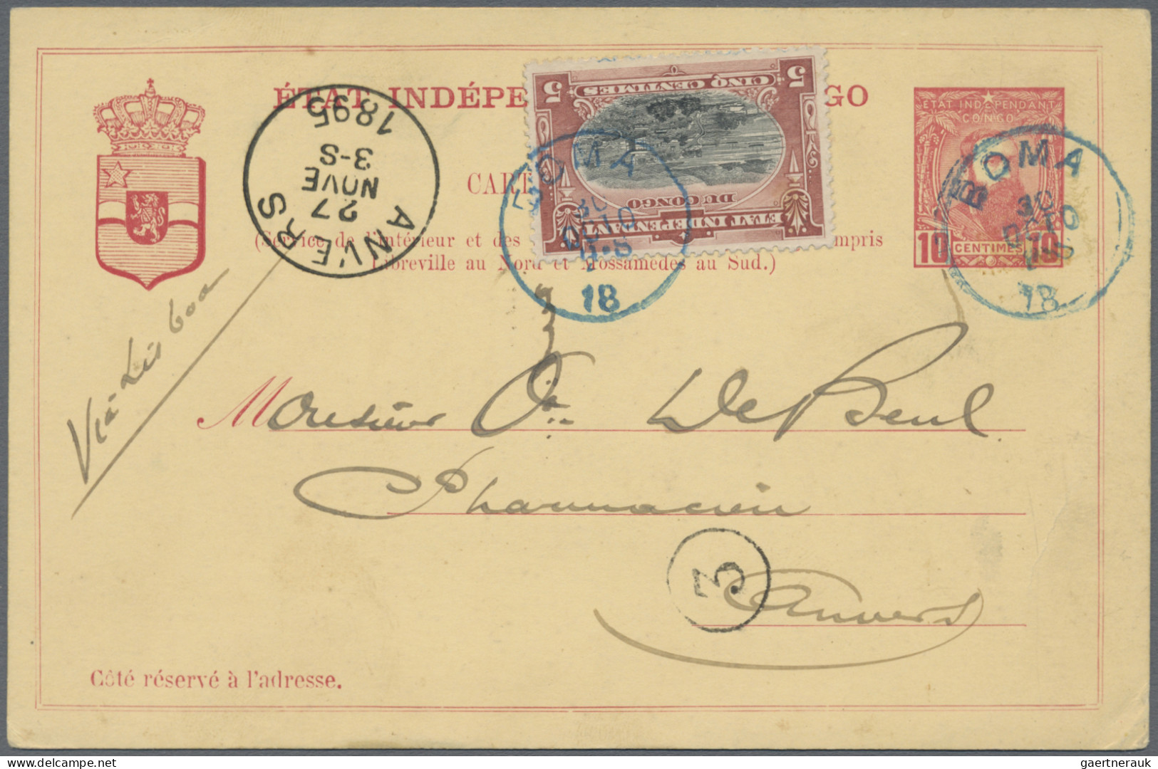 Belgian Congo  - Postal Stationery: 1895/1896, Two Uprated Cards Form Boma To An - Other & Unclassified