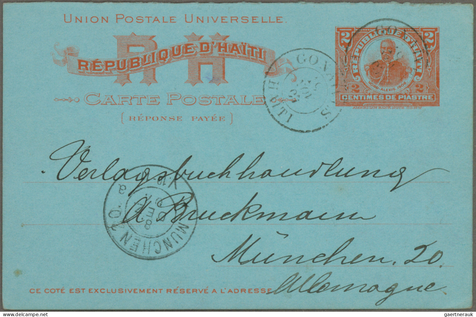 Haiti: 1898/1907, Three Commercially Used Stationery Cards: 2c. Orange On Pink U - Haiti