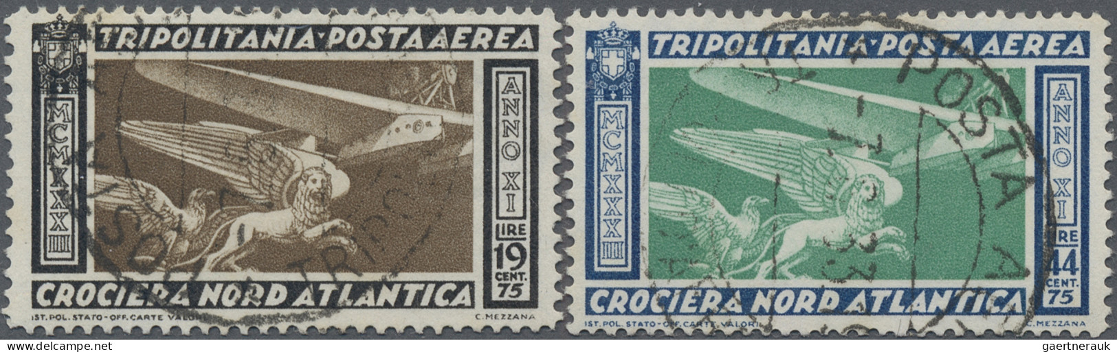 Italian Tripolitania: 1933 Air 19.75 L. And 44.75 L. Both Used And Cancelled By - Tripolitania