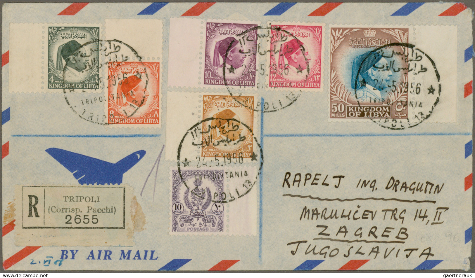 Libya: 1952/1956, Four Registered Covers From Tripoli Addressed For Zagreb (Croa - Libya