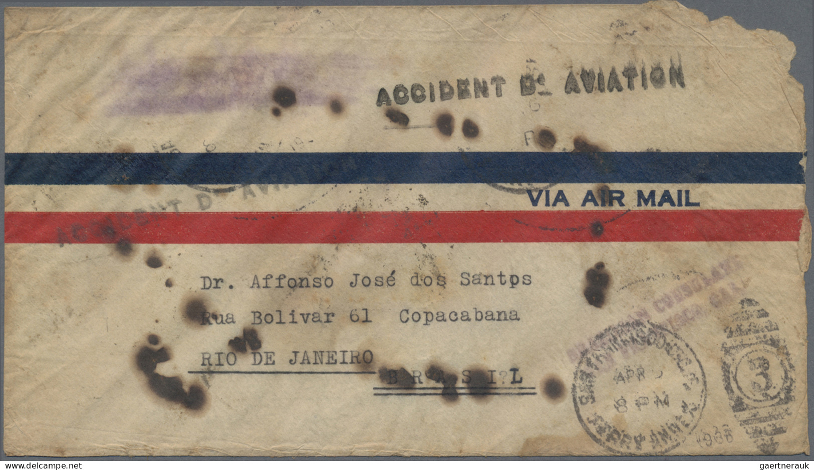 Desaster Mail: 1936, Cover From U.S.A To Brazil, Sent By Brazilian Consulate In - Other & Unclassified