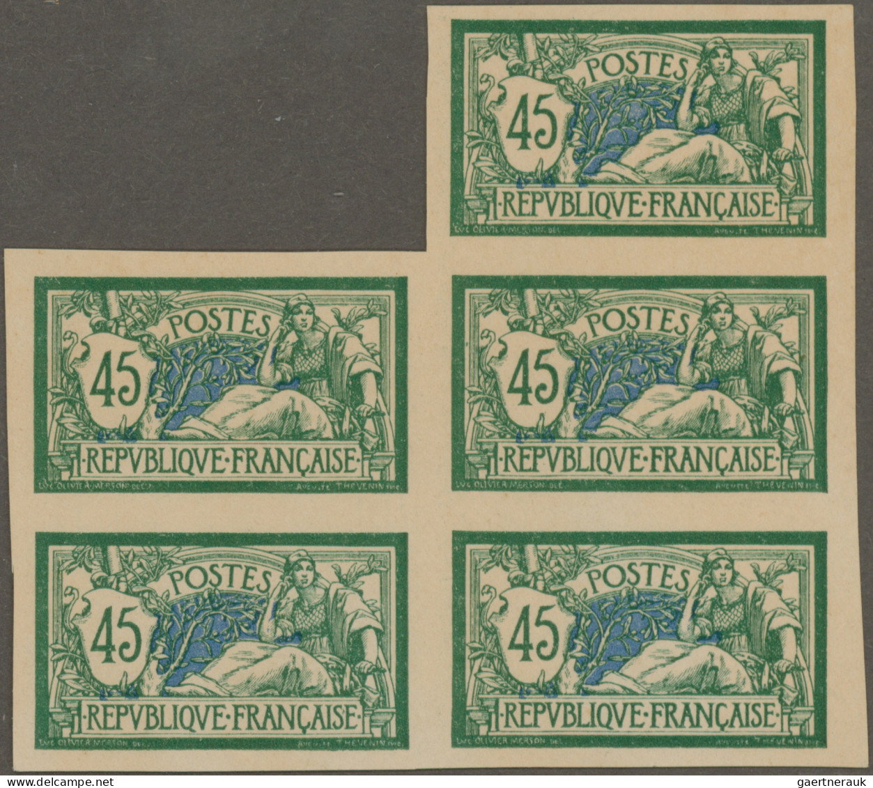 France: 1906, Merson 45c. Green/blue, IMPERFORATE Essay In Issued Design And Col - Unused Stamps