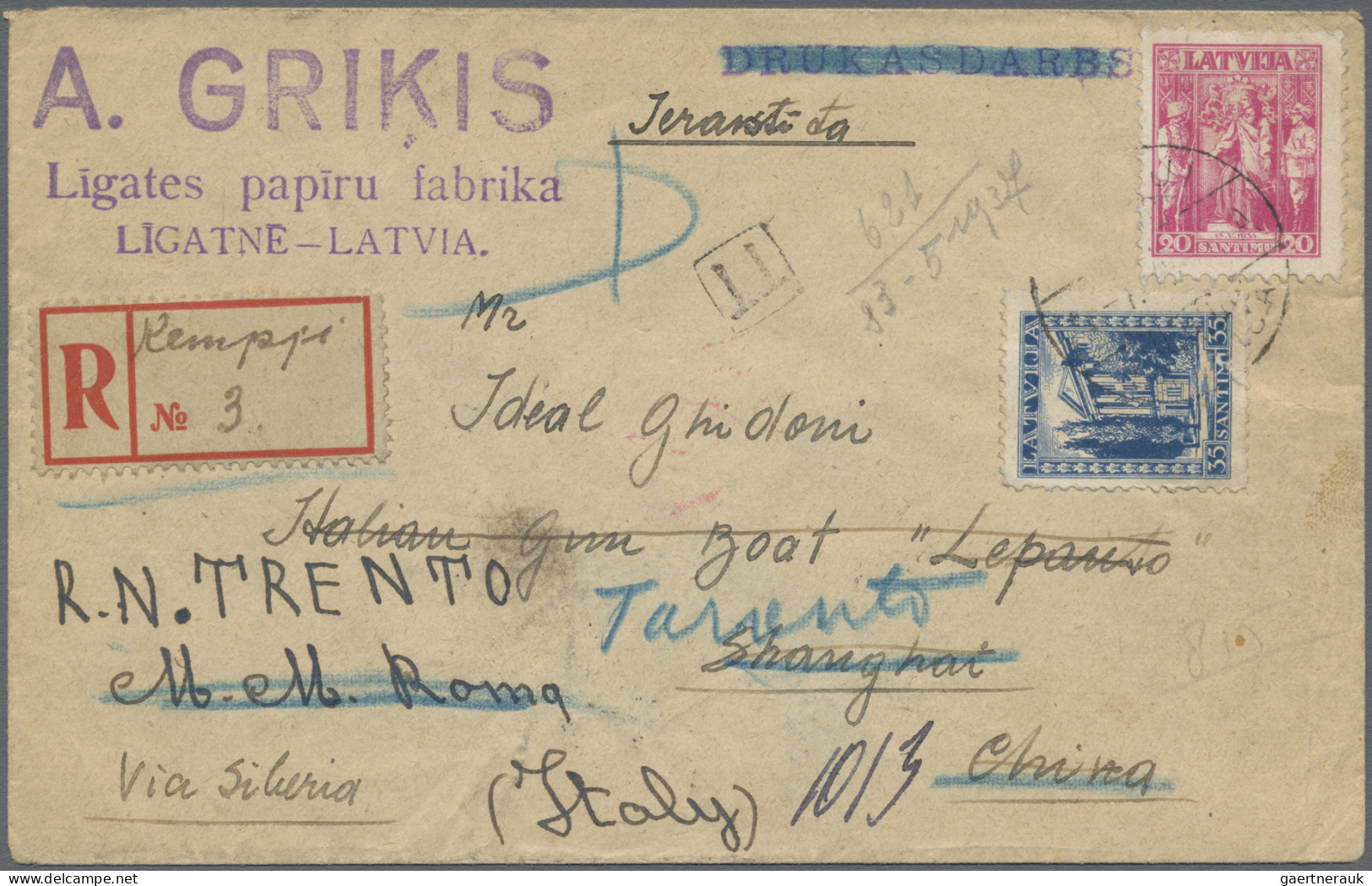 Latvia: 1936/37, Two Registered Letters From Kempji, Latvia To An Italian Soldie - Latvia