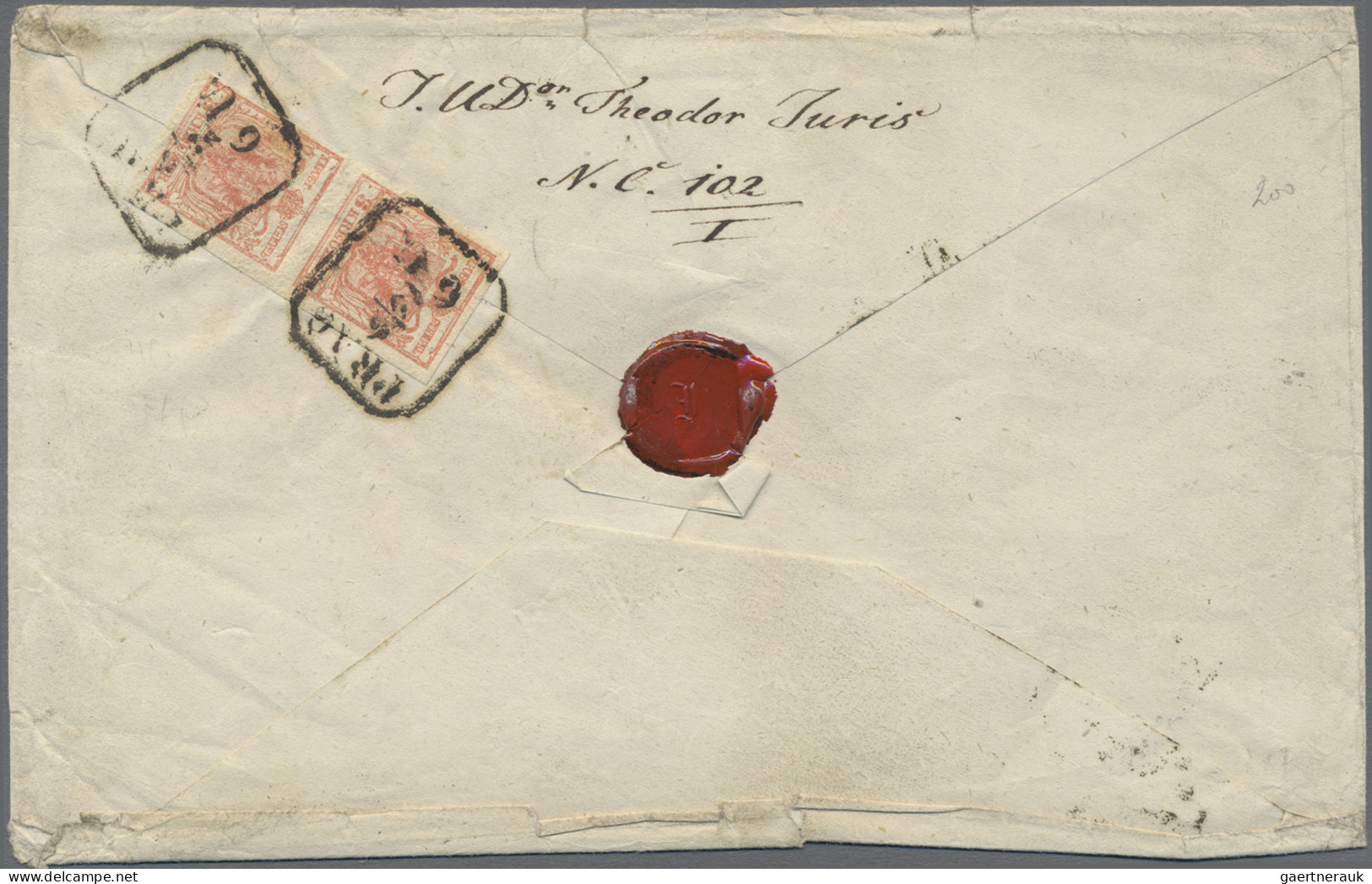 Österreich: 1850, 3 Kr. Rot, Handpapier, Type IIIa, Zwei Senkrechte Paar Sowie R - Covers & Documents