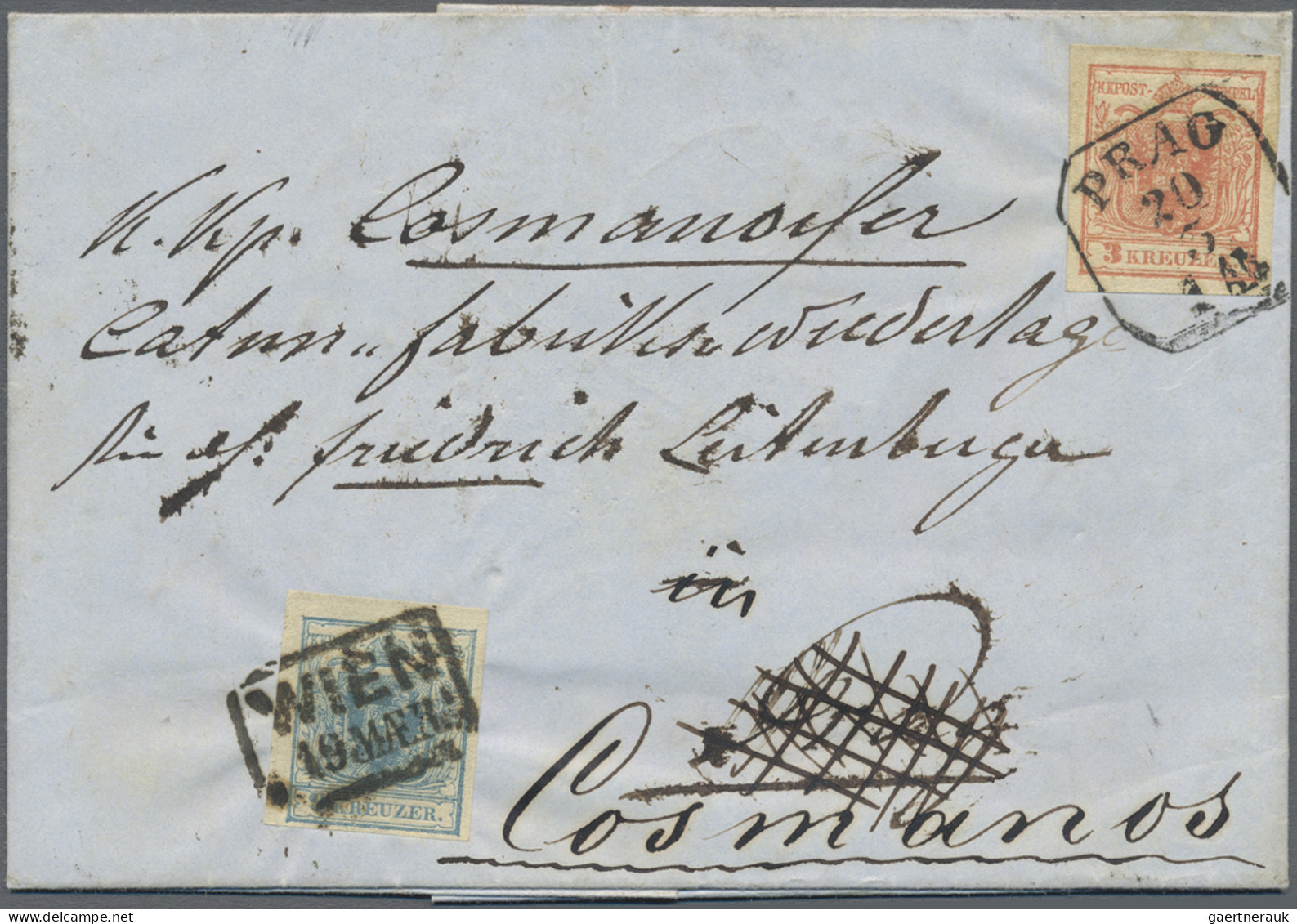 Österreich: 1850, 3 Kr. Rot, Handpapier, Breitrandig Auf Brief Mit Inhalt (1852) - Covers & Documents