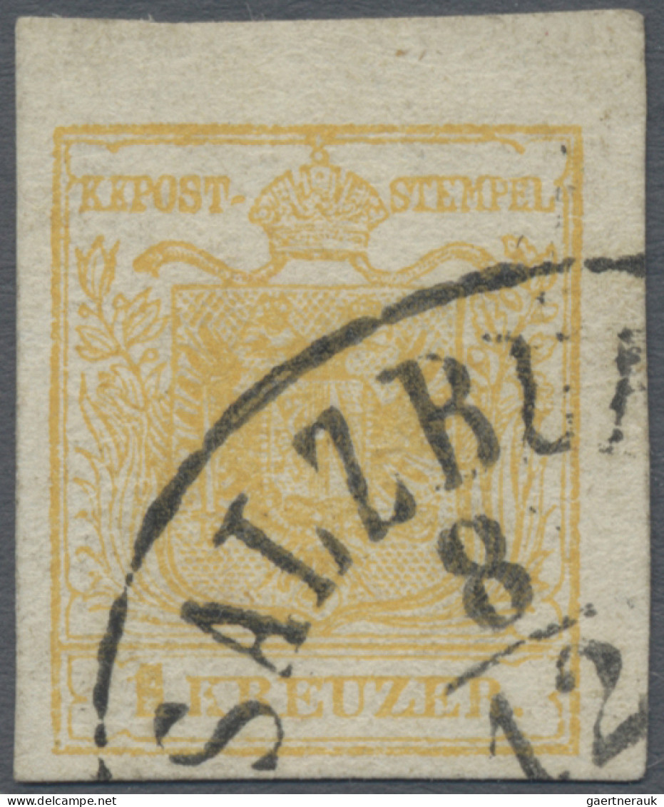 Österreich: 1854, 1 Kr. Goldgelb, Type III, Platte A (Feinstdruck), Schwarzer Ov - Used Stamps