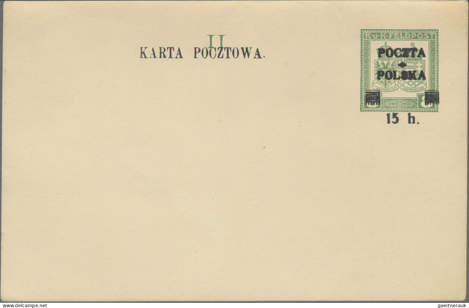 Poland - Postal Stationary: 1919, 15h. On 8h.+15h. On 8h. Bright Green On Cream, - Stamped Stationery