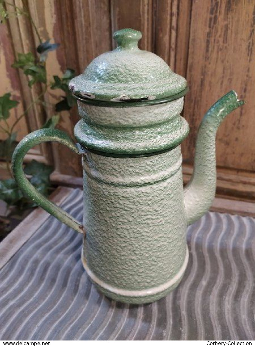 Ancienne Cafetière Émaillée Émail Vert Pâle - Andere & Zonder Classificatie