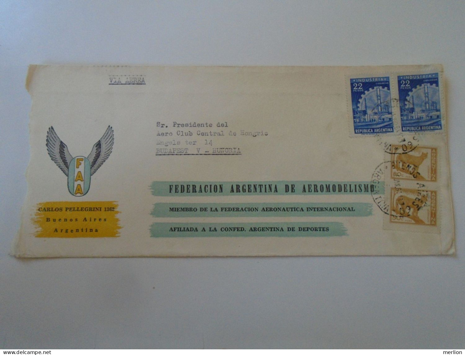 D198173  Argentina  Airmail  Cover 1961 -Buenos Aires -Federacion Argentina De Aeromodelismo - Sent To Hungary - Covers & Documents