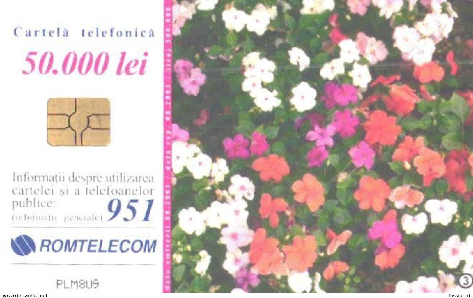 Romania:Used Phonecard, Romtelecom, 50000 Lei, Flowers, 2001 - Fleurs