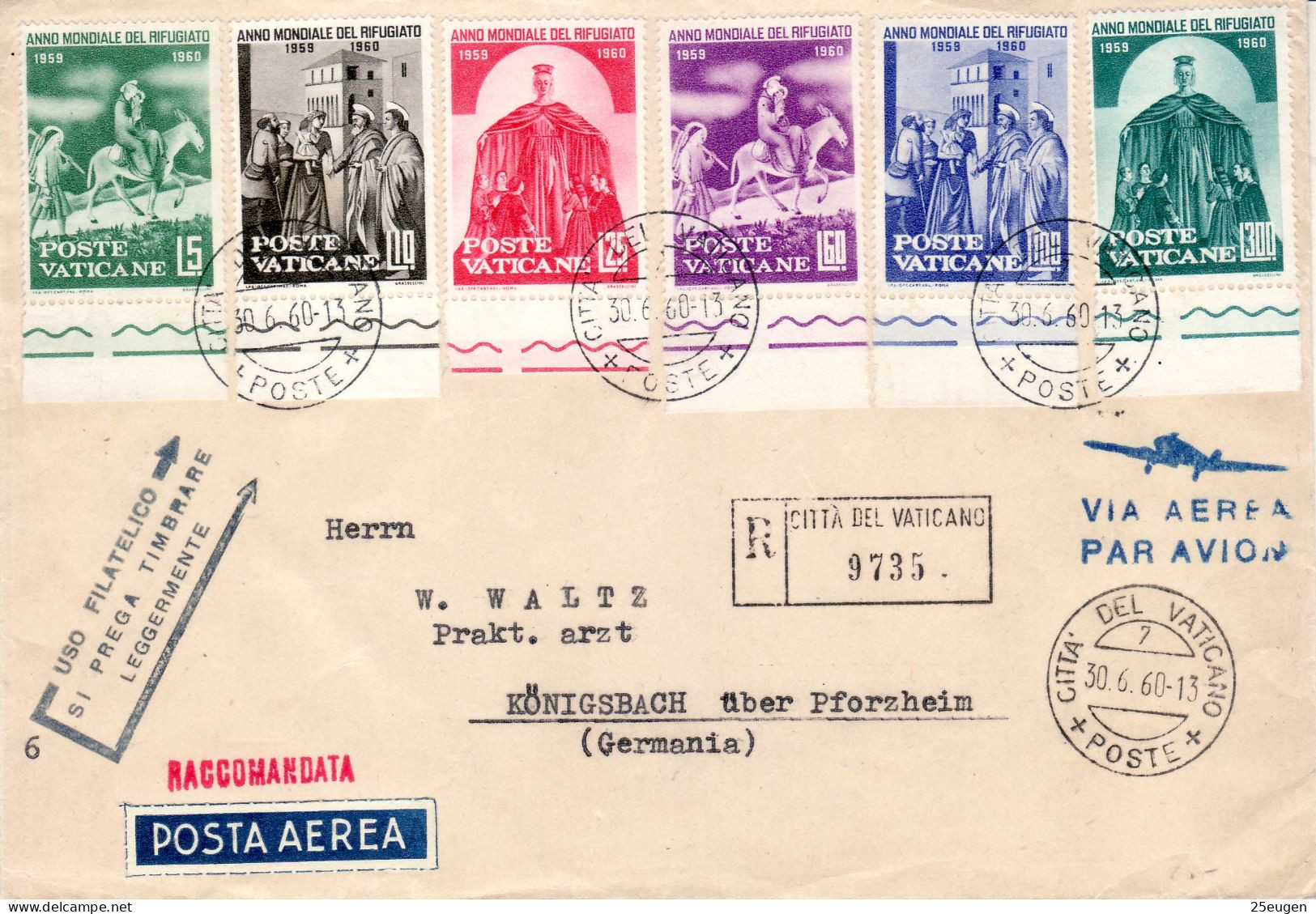 VATICAN 1960 AIRMAIL  R - LETTER  SENT FROM VATICAN  TO KOENIGSBACH - Briefe U. Dokumente