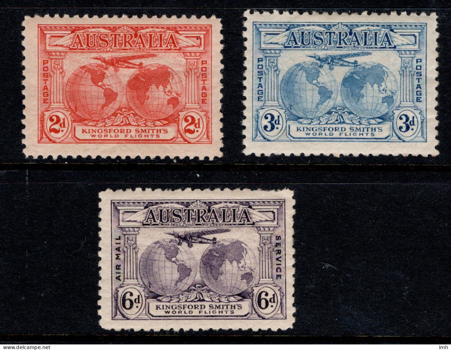 1931 Australia SG 121-123  Kingsford Smith's Flights, Complete Set Airplane, Globes Maps. Mint Lightly Hinged. Cat £15. - Neufs