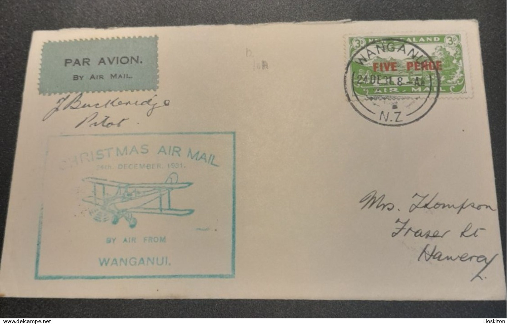 1931 -24 Dec Special Christmas Survey Flights  Cat 63j Wanganui-Hawera - Storia Postale