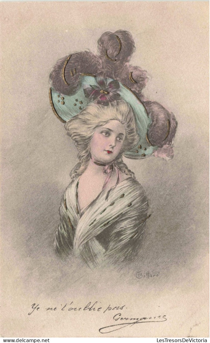 Illustrateur - Bottaro - Femme Au Chapeau Bord Doré -   Carte Postale Ancienne - Bottaro