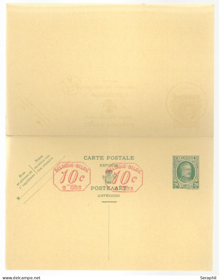 Entier Postal Type Houyoux N° 72 I - FN - 20 + 20c Vert - Avec Réponse Payée -  B003 2x 10c (RARE)  - 1931 - Reply Paid Cards